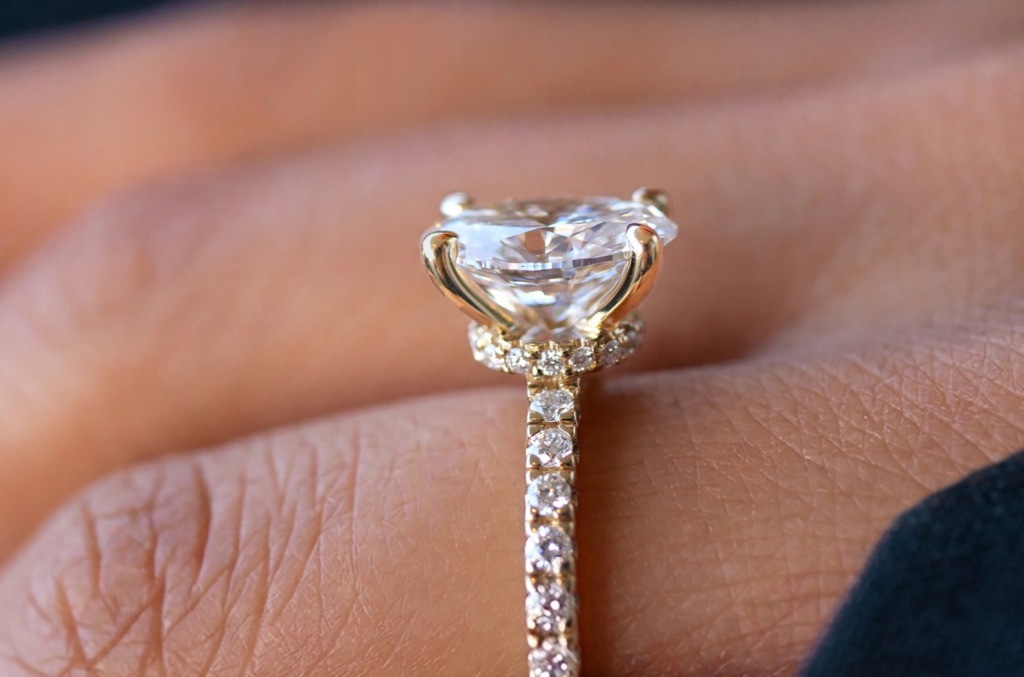 oval engagement ring with a hidden halo  