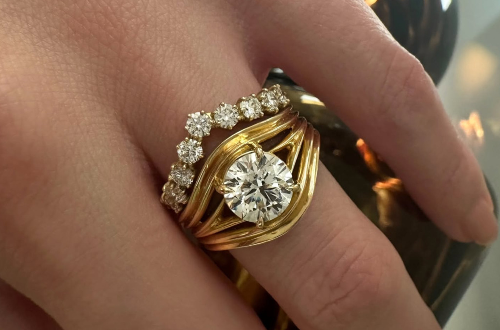 Ring Stack That Includes A Double Band Engagement Ring And Wedding Band Image 5 Credit Jadetrau
